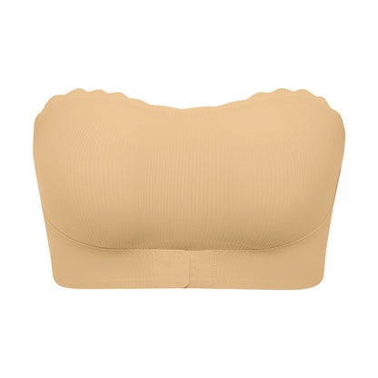 Striped seamless wavy edge thin breathable sports tube top anti-drop strapless front buckle push up accessary breast push up bra
