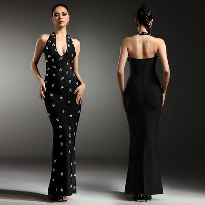 XYZ C7567 elegant backless rhinestone slim dress