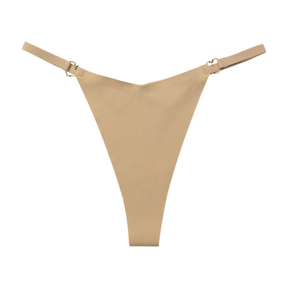 Thin belt low waist love ring seamless ice silk T-shaped Panties Plus size cotton crotch T-back