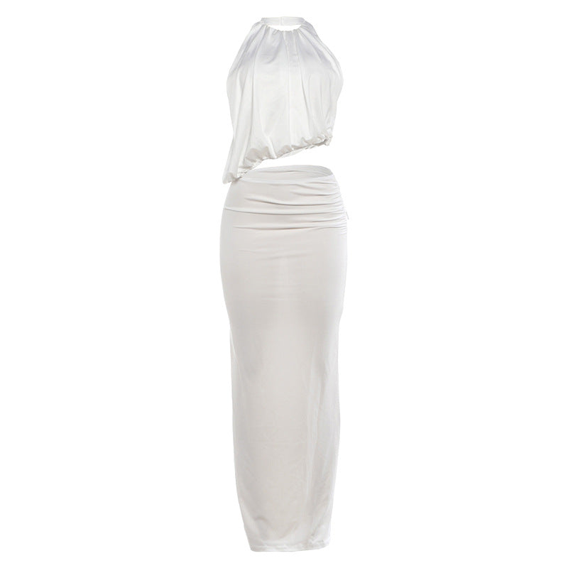 DLS summer halter backless vest slim fit slit long skirt suit