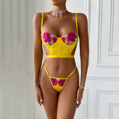 Sexy lingerie flower suit two-piece embroidery