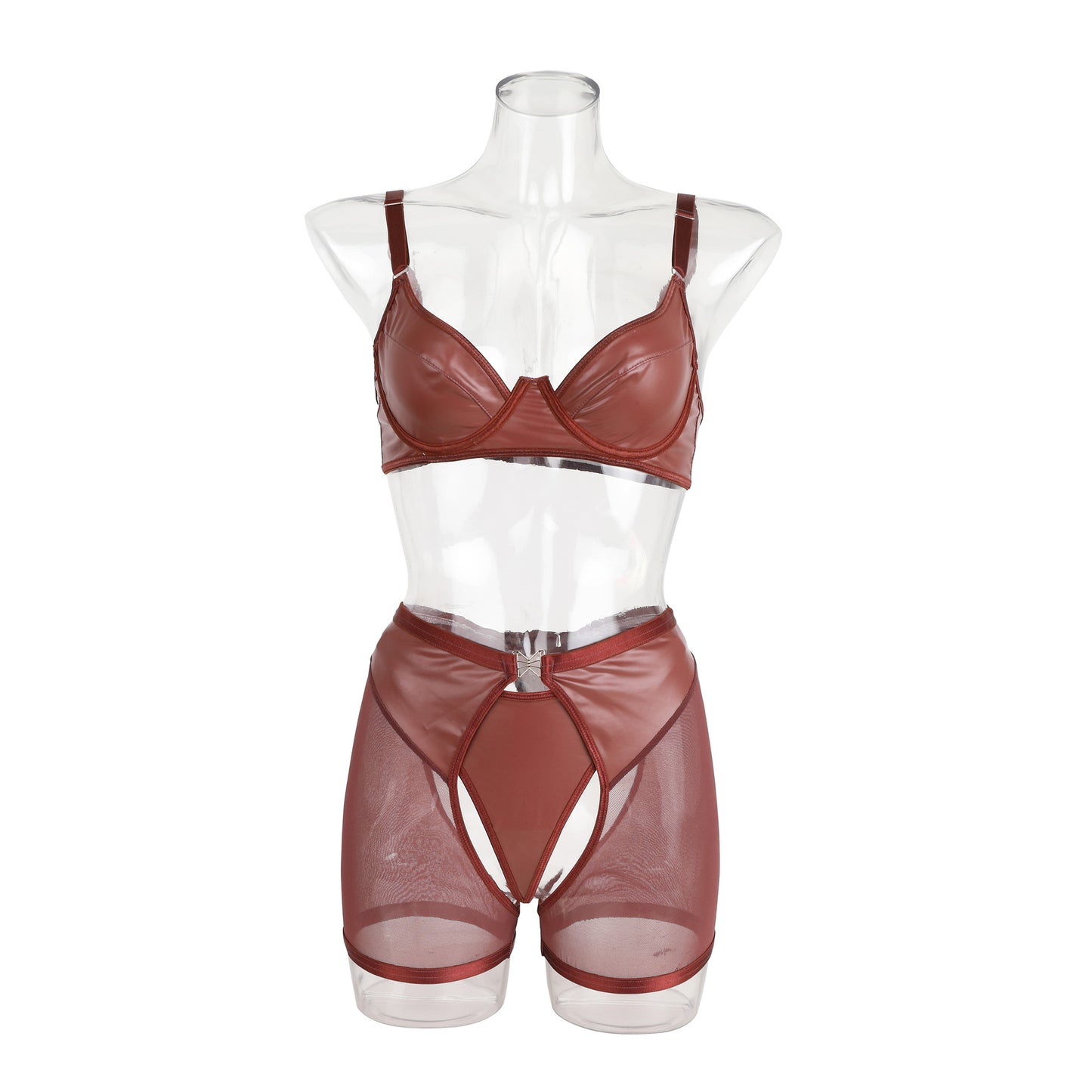 Sexy lingerie comfortable sling fabric leather body shaping sling underwear three-piece set