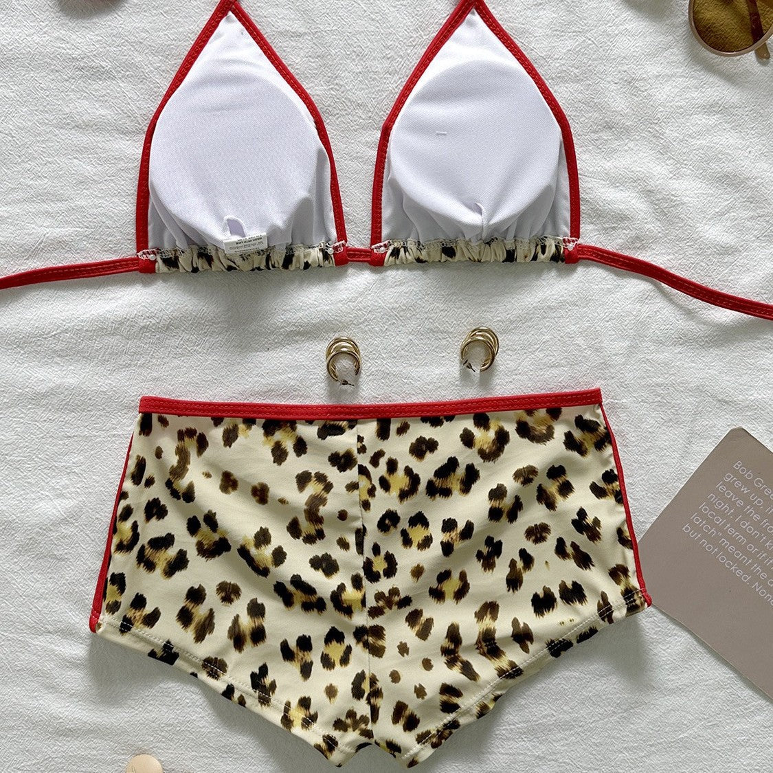 (4 days ready to ship) SY 2026 split two-piece suit halter lace-up leopard print bikini