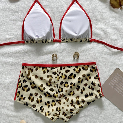 (4 days ready to ship) SY 2026 split two-piece suit halter lace-up leopard print bikini