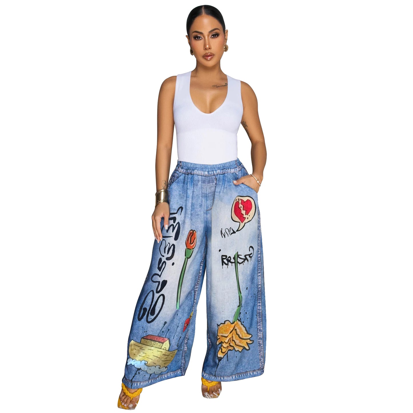 MYF (S-2XL) 10833 wide leg pants casual women's pants