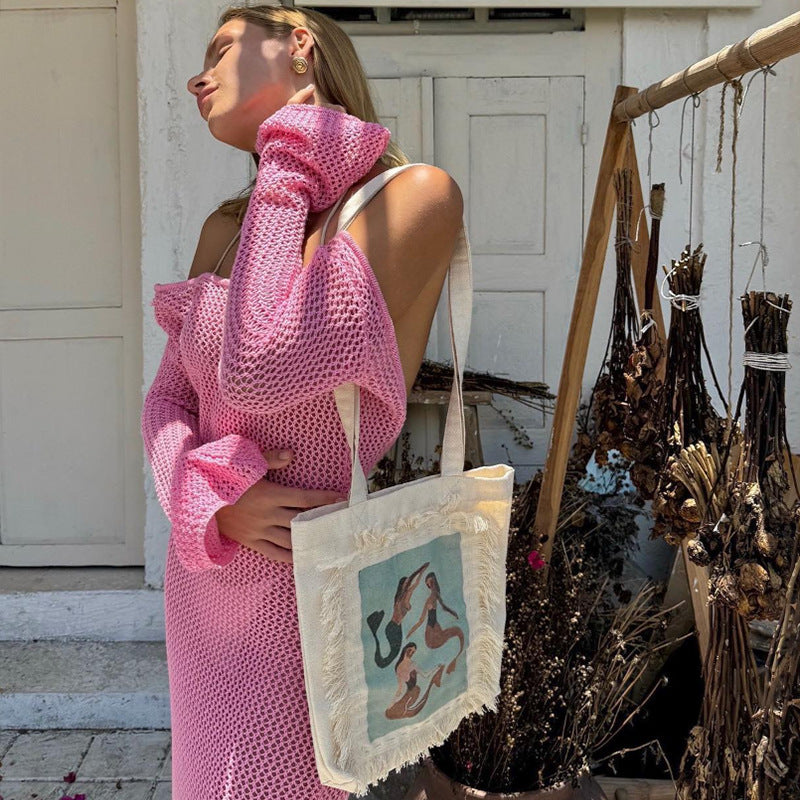 CYB beach dress loose bare back side slit knitted dress