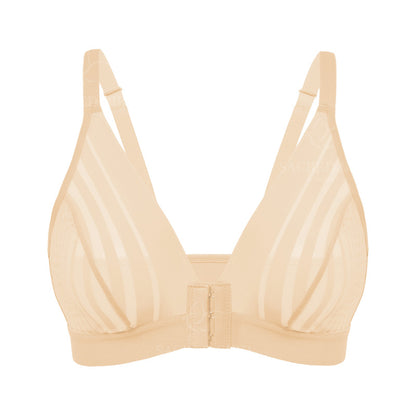 Lace stitching see-through thin sports underwear adjustable large size without steel ring front buckle breastfeeding gathering bra