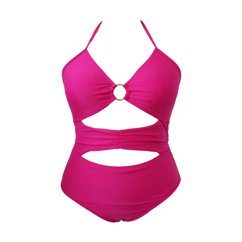 LF (L-4XL) women's one-piece solid color sexy swimsuit plus size