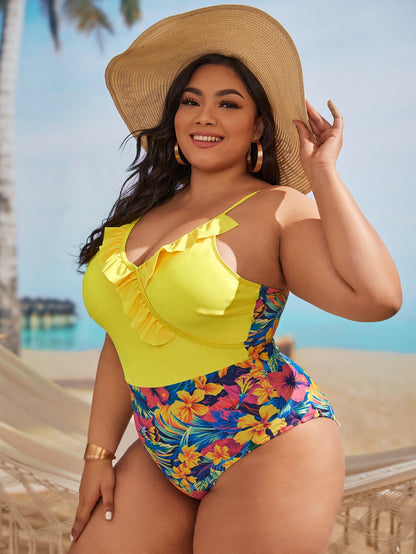 LF (L-4XL) 2026 printed swimsuit for women one piece sexy plus size