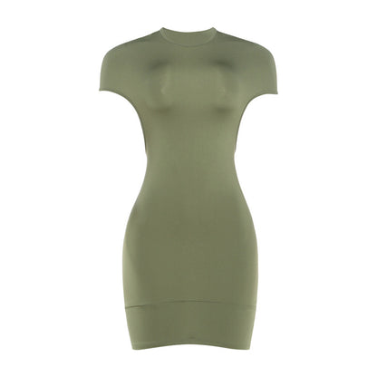 SXR 2026 spring round neck sexy hollow slim hip-wrapped short dress