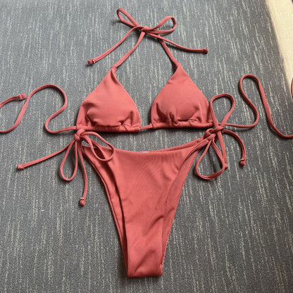 (4 days ready to ship) SY three-point small sunken stripe split bikini