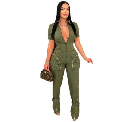 GY (S-2XL) K3172 summer zipper workwear with pocket jumpsuit