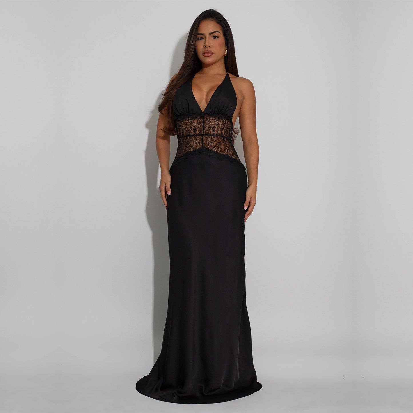 XYZ C7546 lace V-neck stitched backless dress