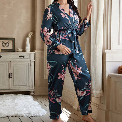 DNL plus size cardigan lace-up nightgown pajama pants loose outfit