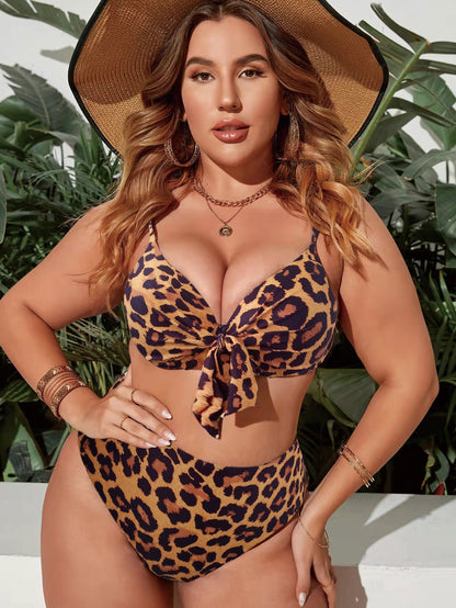 LF (L-4XL) women's split color printing swimsuit plus size