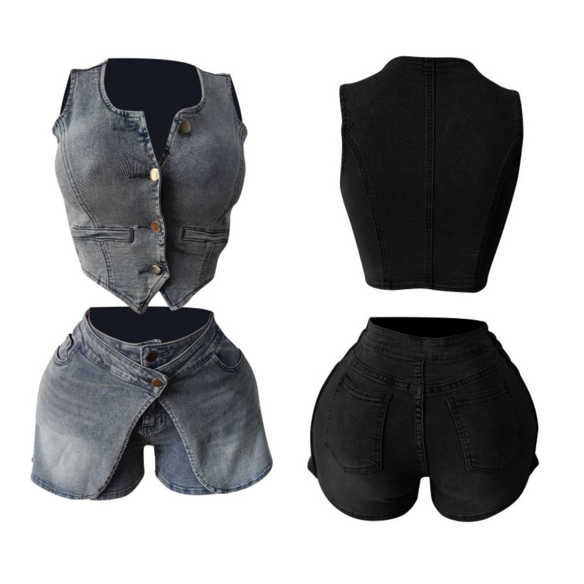MZ (S-2XL) denim vest MZ88641 stretch apron shorts suit