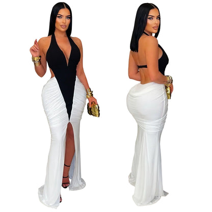 XYZ C7573v collar arm covering split backless dress