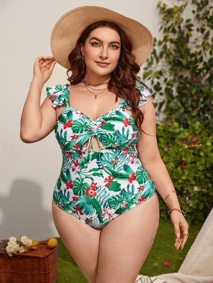 LF (L-4XL) women's one-piece color printing sexy swimsuit plus size