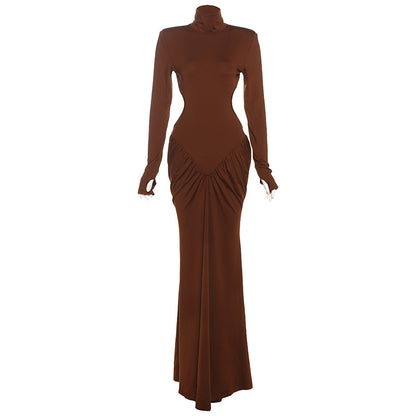 SXR summer turtleneck backless solid color long dress