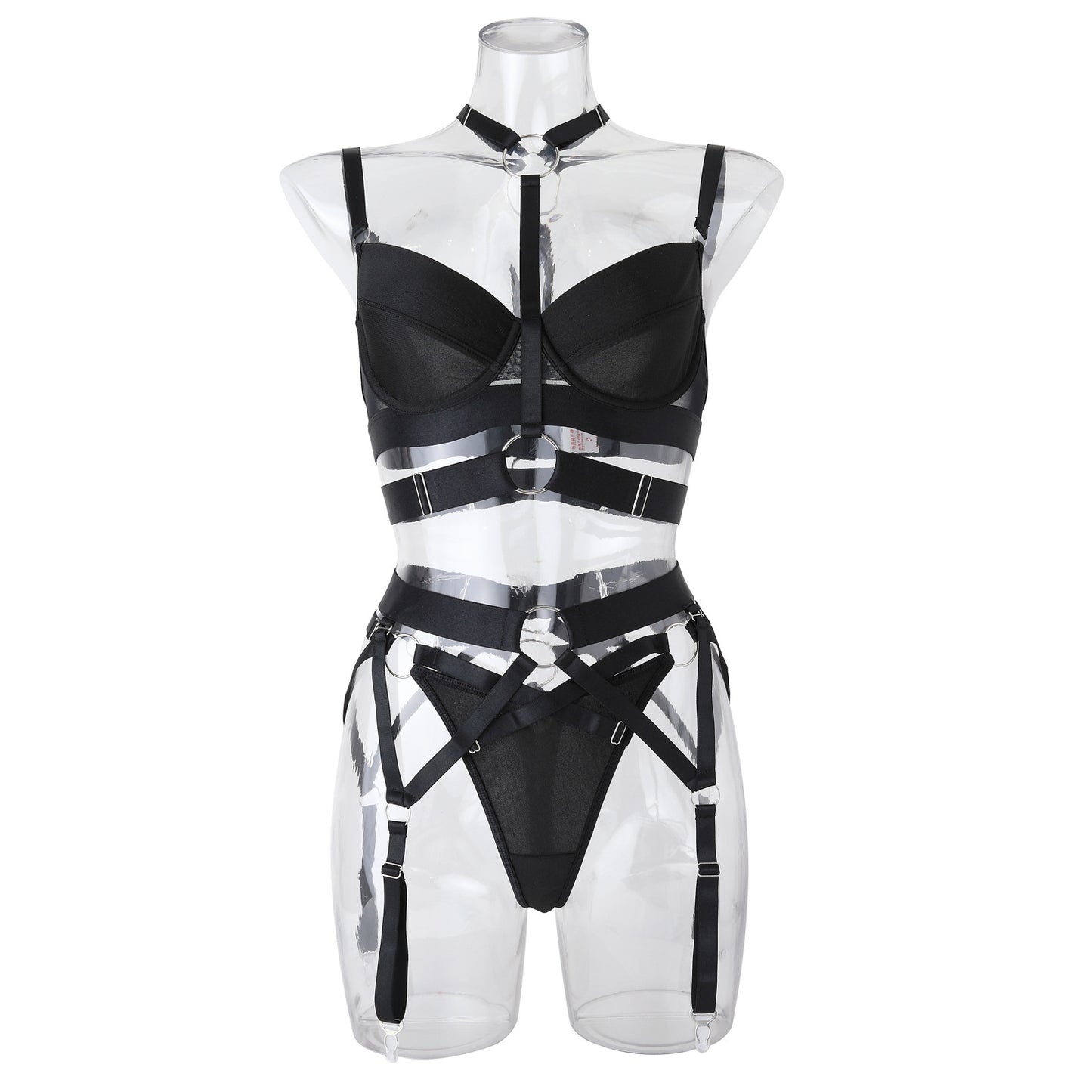 Lace-up neck sling steel ring comfortable women's suit sexy lingerie four-piece set