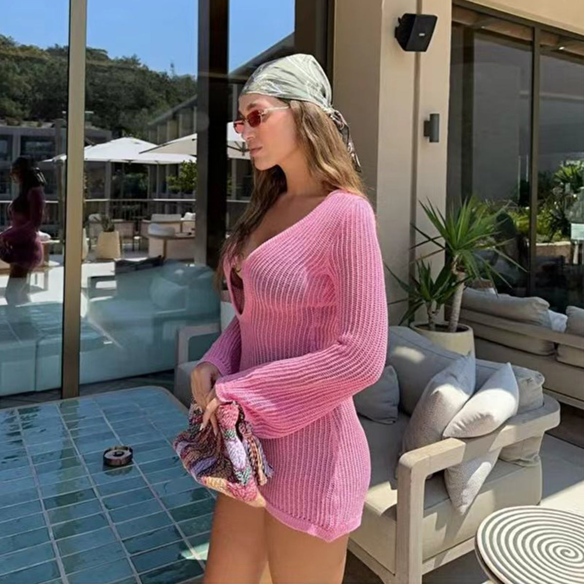 CYB ring texture knitted dress women's sunscreen minimalist long sleeve dress