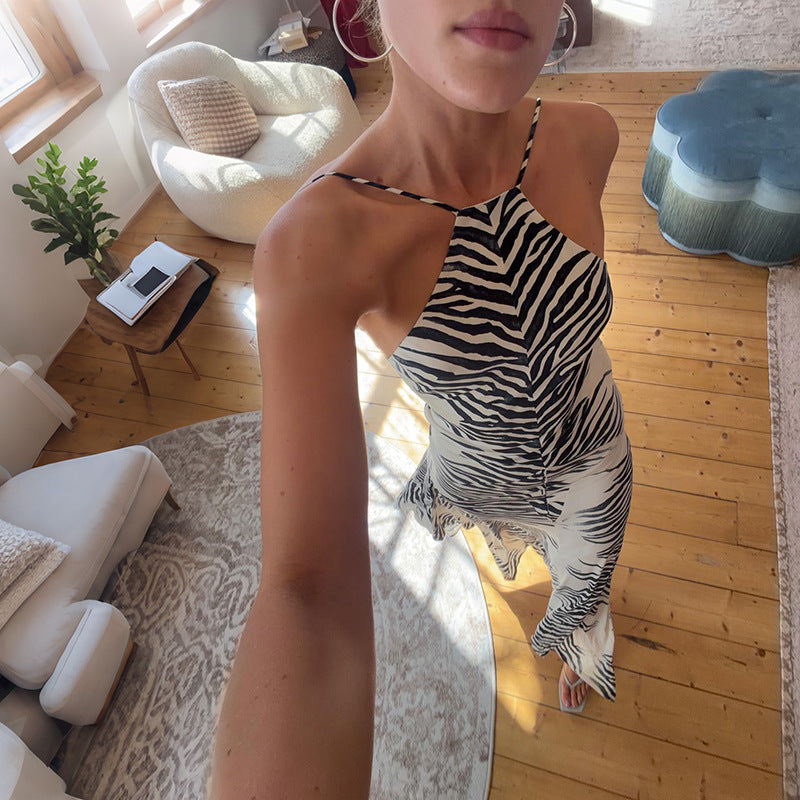 SXR K6D08446A sexy hot girl slim fit halter backless irregular dress