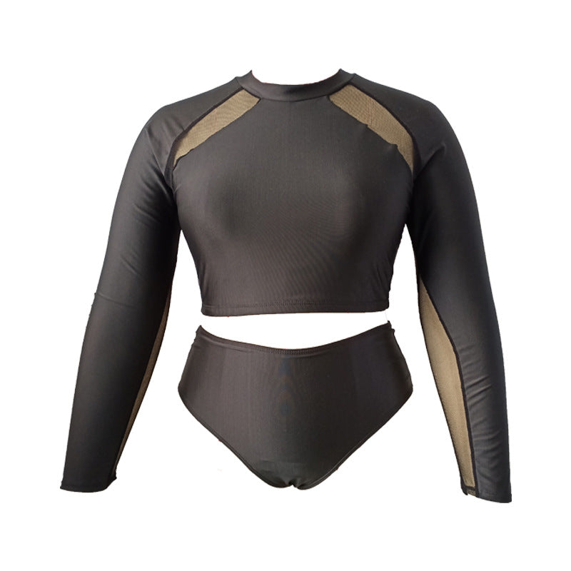 LF (L-4XL) women's split solid color black sexy swimsuit plus size