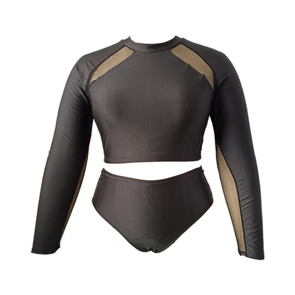 LF (L-4XL) women's split solid color black sexy swimsuit plus size