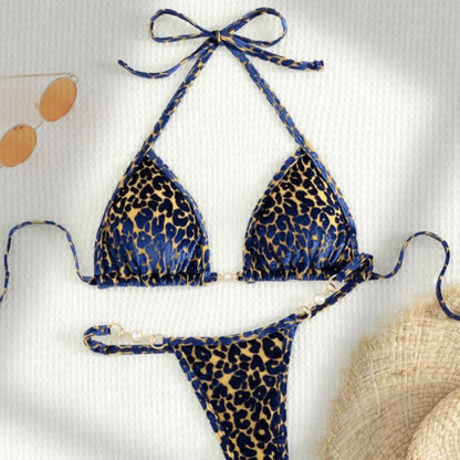 (4 days ready to ship) SY T-shaped pearl leopard special fabric swimsuit bikini