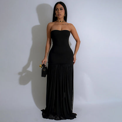 MYF (S-2XL) 20148 backless dress mesh stitching tube top dress