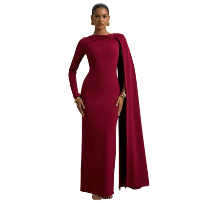 MYF (S-2XL) 10897 one-shoulder ribbon evening dress long sleeve narrow dress