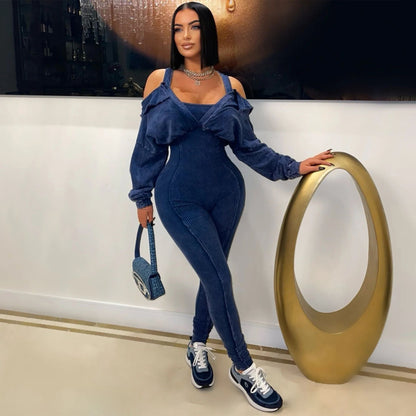 MYF (S-2XL) K10820 cold-shoulder bodycon jumpsuit