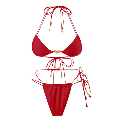 (4 days ready to ship) SY elastic string butterfly ornament bikini split triangle bag strap women