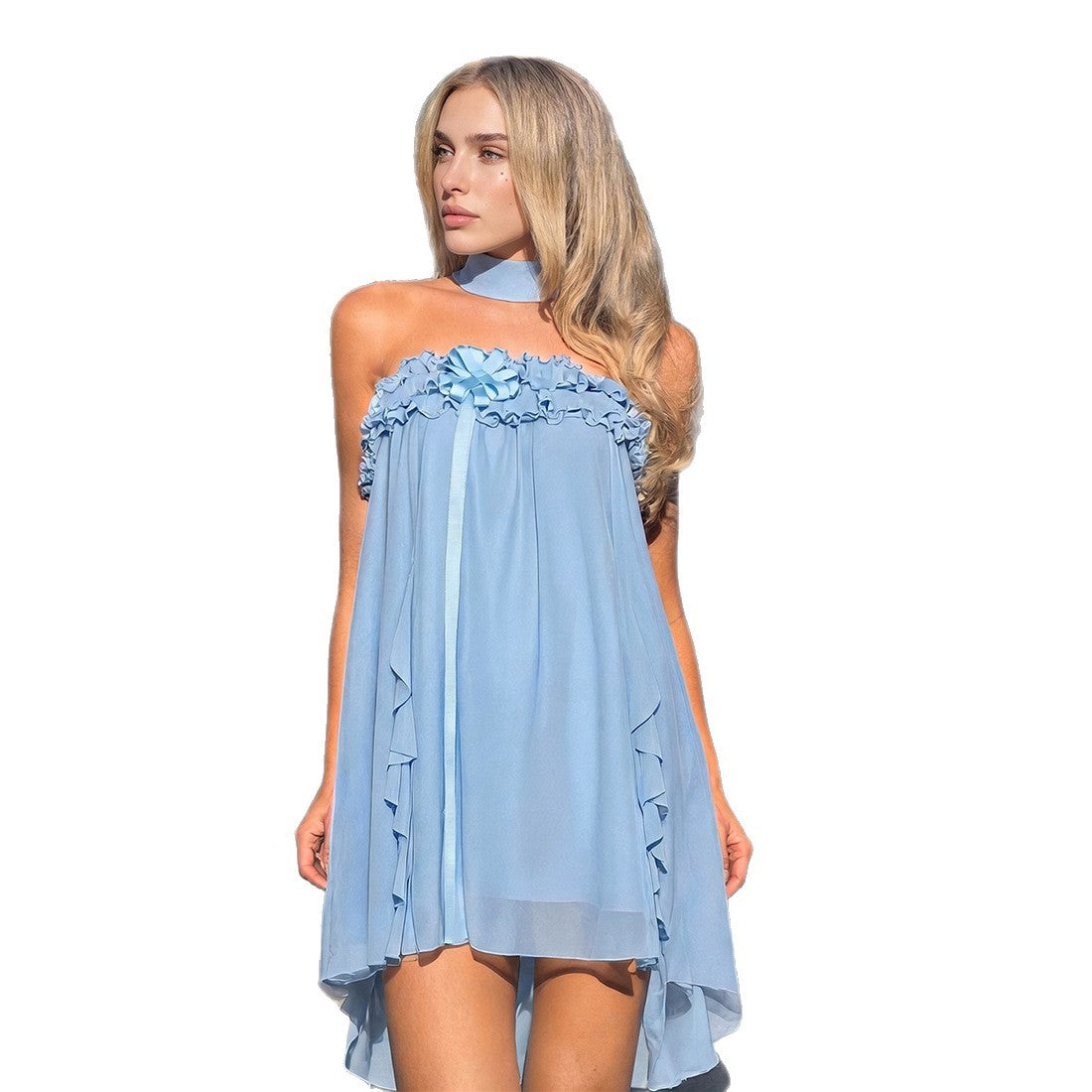 SXR K6D06758A summer vacation ribbon wooden ear tube top dress