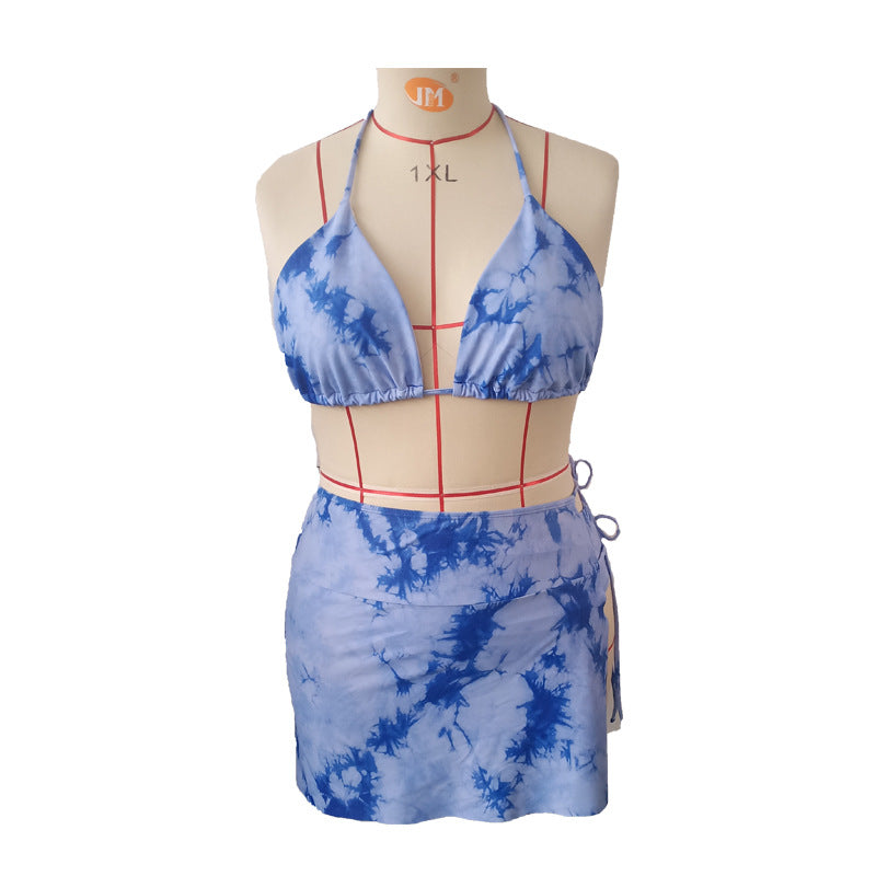 LF (L-4XL) 2026 swimsuit female split triangle plus size printed three-piece set