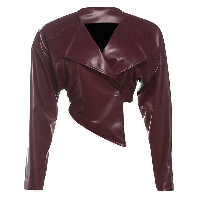 SXR summer fashion waist-controlled navel PU leather solid color casual jacket