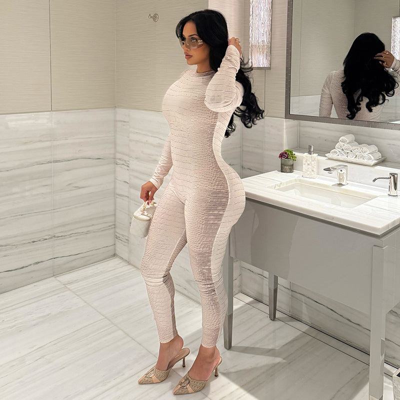 DZHT J25JP427 long sleeve tight snake print one-piece trousers