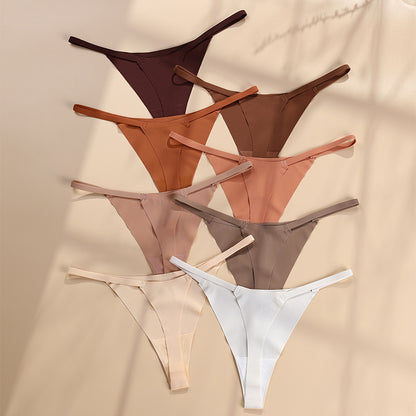 Low waist Ice Silk seamless T-back grinding cotton crotch T-shaped quick-drying