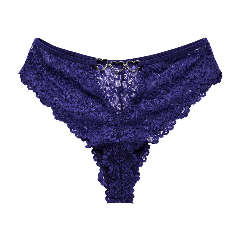 Sexy lace see-through plus size T-type pants metal buckle cotton crotch T-back