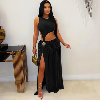 XYZ C7597 sleeveless midriff-baring slit dress