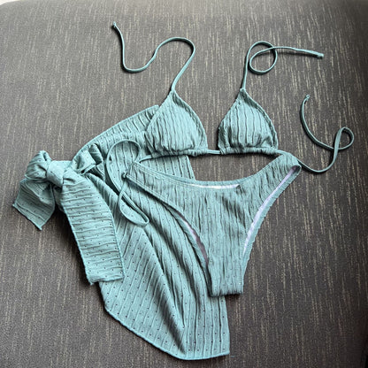 (4 days ready to ship) SY swimsuit three-piece backless drawstring strap bikini three-piece set