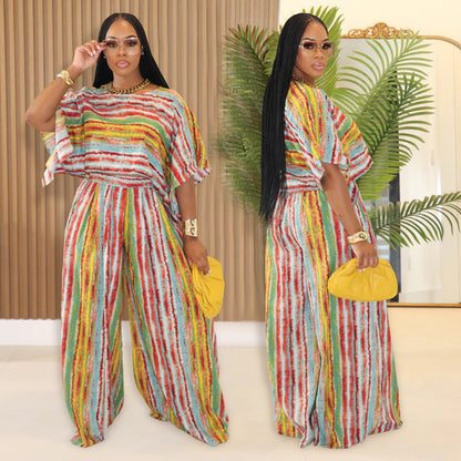 XYZ C7467 casual striped top pants two-piece set