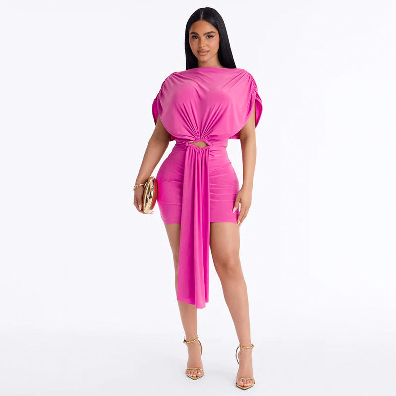 DZHT Q26DS039 summer solid color hollow out stitching hip skirt
