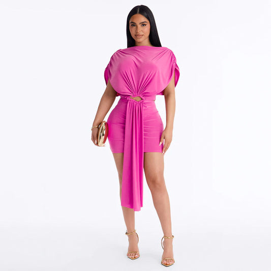 DZHT Q26DS039 summer solid color hollow out stitching hip skirt