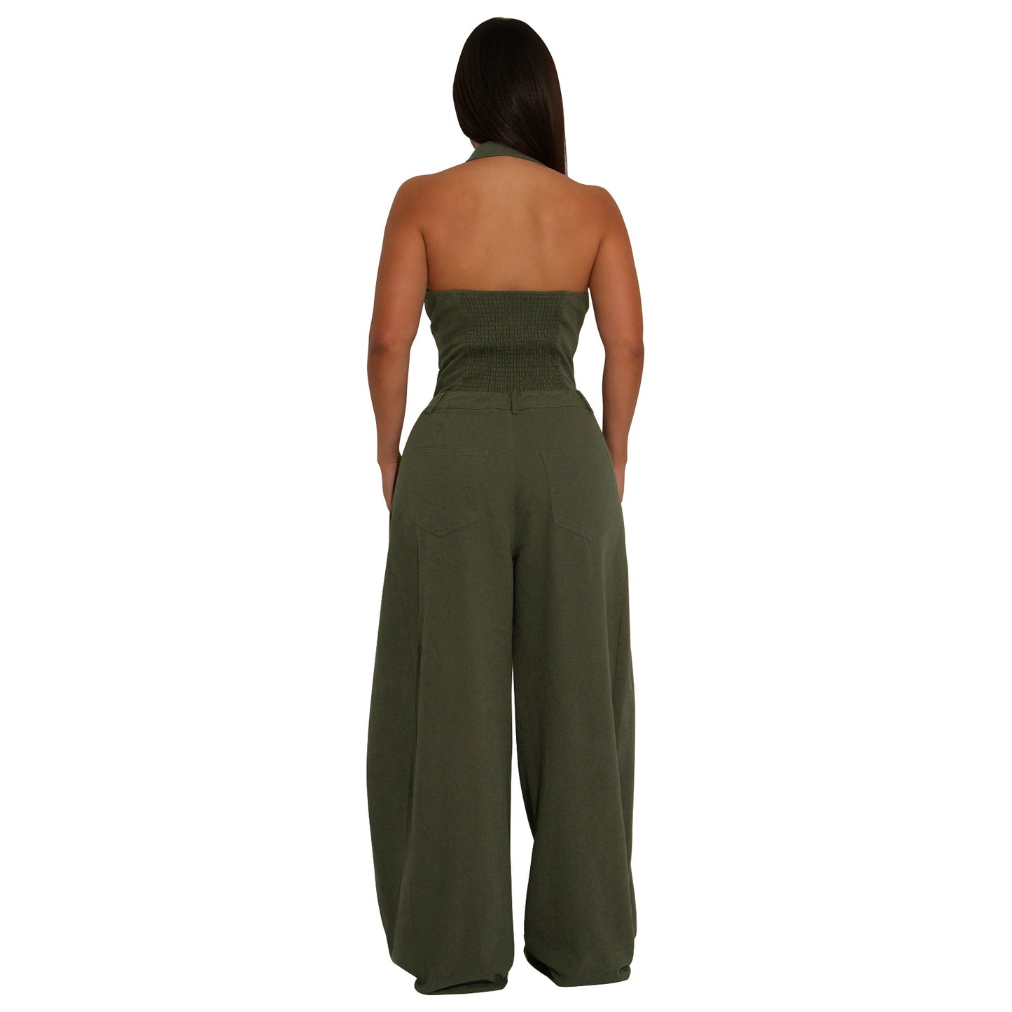 MYF (S-2XL) 10884 pocket sleeveless backless casual jumpsuit