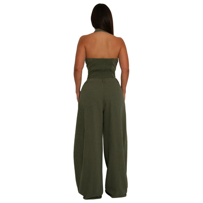 MYF (S-2XL) 10884 pocket sleeveless backless casual jumpsuit