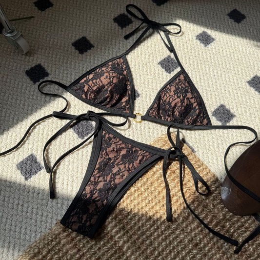 (4 days ready to ship) SY lace triangle bikini strap halter three-point