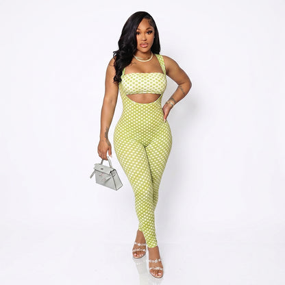 DZHT J26ST153 fashion slim fit slimming polka dot inside-out wear jumpsuit