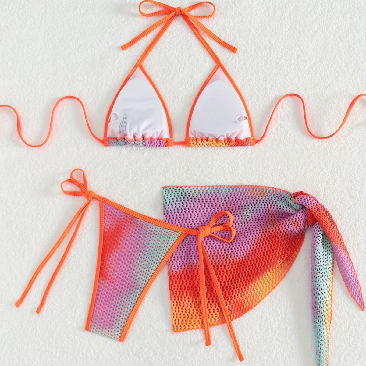 Swimsuit contrast color three-piece backless lace-up bikini LG464