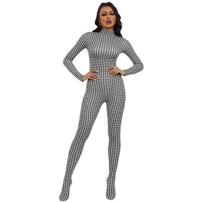SXR fall winter fashion printed turtleneck long sleeve high waist jumpsuit